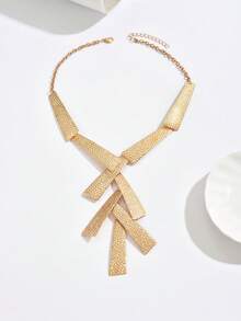 1件中东风格金属Y形项链，时尚不对称几何梯形多层吊坠长款毛衣链，百搭休闲服饰配饰 - Golden - 查看 3