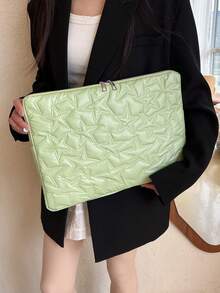 1pc Quilted Solid Color Minimalist Luxury Multi-Size Notebook/Tablet Carrying Case, 11"/13"/15" Laptop Bag, Star Print Plush Casual Unisex Tablet Protective Sleeve, Inner Bag, Document Bag, Laptop Sleeve, Computer Carrying Case Laptop Case Laptop Cover Computer Bag Carrying Hand Bag Laptop Bags Water Resistant Travel Essentials Travel Stuff Laptop Bag For Men Laptop Bag For Women - Mint Green - View 10