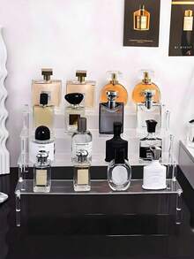 1 pieza Estantería de exhibición trapezoidal de 3 niveles, organizador de almacenamiento para el hogar, adecuado para exhibir joyas y cosméticos, estantería de escritorio transparente de múltiples capas, puede almacenar cosméticos y perfumes - Multicolor - Ver 5