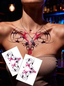 STARTTOOS 2pcs Intimate Succubus Tattoo Stickers, Pink Heart Shaped Sexy Lower Back Fake Tattoos, Suitable For DIY Carnival, Music Festival, Valentine's Day, Party Gifts, Applicable To Shoulder, Neck, Collarbone, Chest, Waist, Abdomen And Other Body Skin - Multicolor - View 1