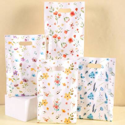 10/20/50pcs Wildflowers Mixed Style Gift Bags, Flower Pattern Plastic Gift Packaging Bags For Wedding, Bridal Shower, Babe Shower, Anniversary, Birthday Party Supplies, Spring Summer Holiday Tote Bags, Kitchen Accessories, Small Business Supplies, Retail Shopping Bags