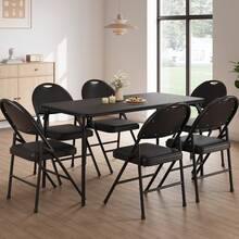 Sillas plegables acolchadas, tapizadas en cuero sintético, con estructura de metal y acolchado suave, portátiles con respaldo alto para oficina, fiestas y comedor. - Negro - Ver 2