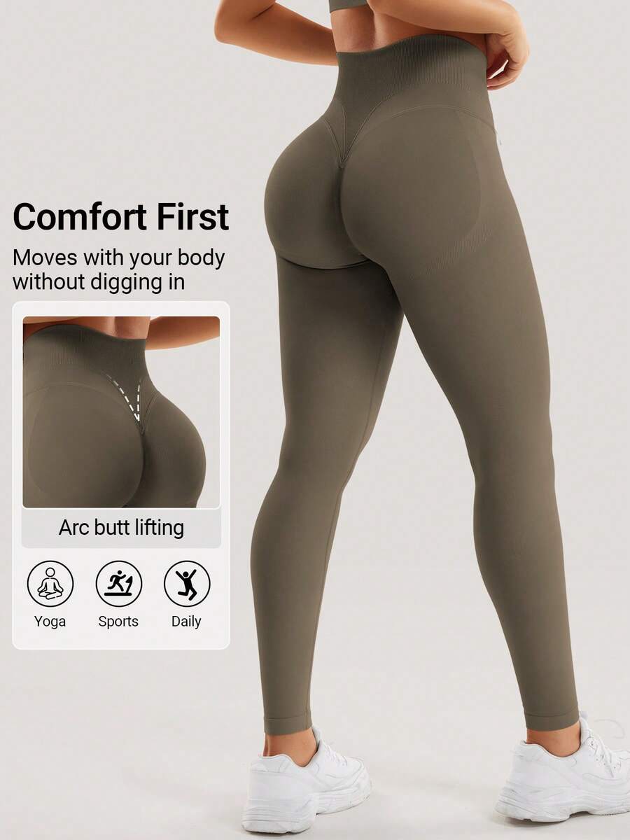 VOYJOY Sport Leggings Damen Nahtlose Invisible Scrunch Butt Leggings Blickdicht Boom Booty Leggings Damen High Waist Po Push Up Gym Yoga Leggings Black Leggings Summer Clothes For Women - 咖啡 - 查看 1