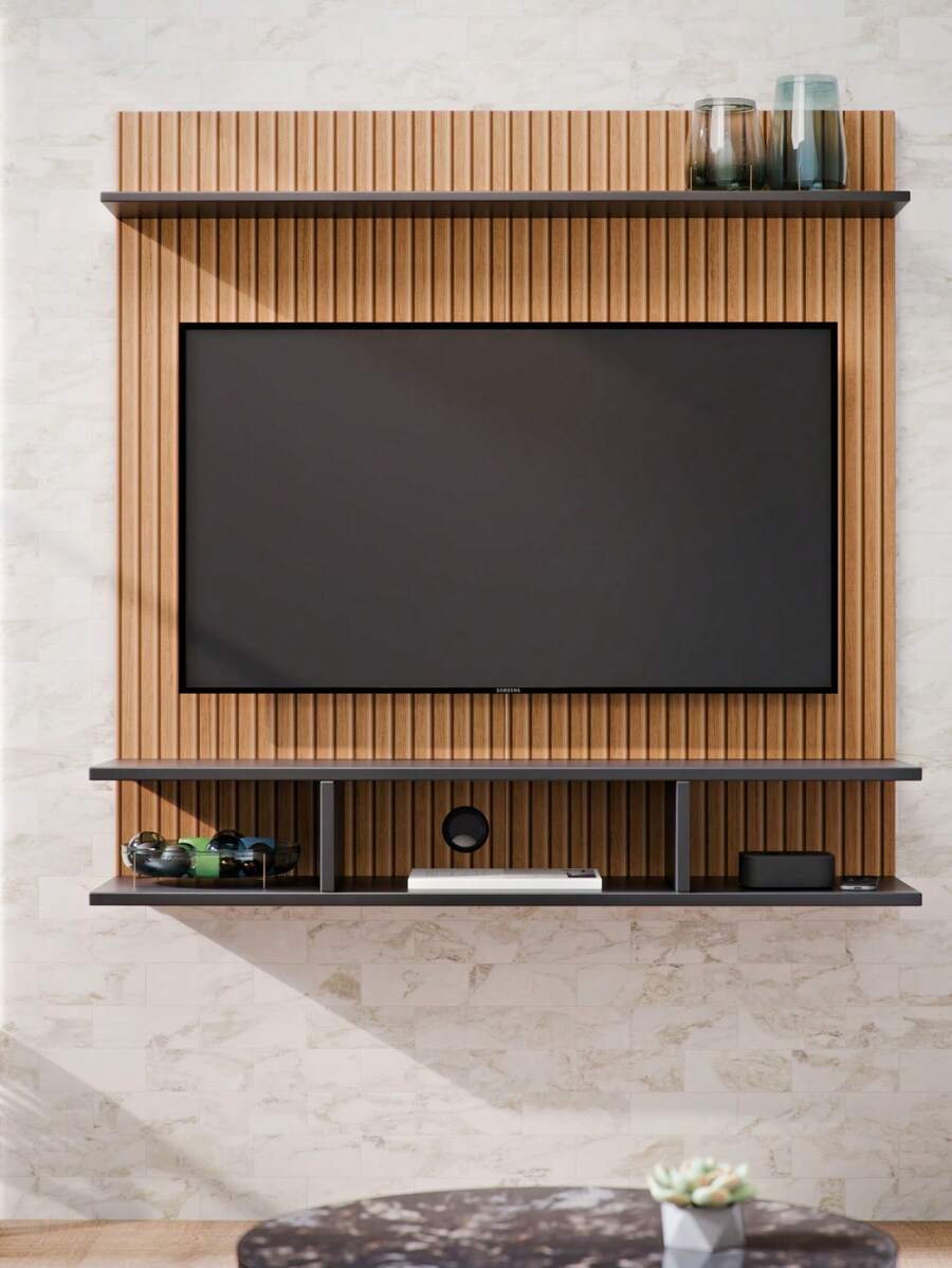 TV Panel For 32" Smart TV For Living Room/Bedroom With Niches For Decoration, Made Of MDP (Medium Density Particleboard). - Rỉ Nâu - Xem 1