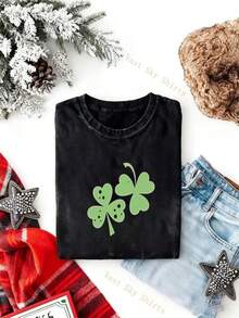 Cadeau de Saint-Valentin pour petit ami/petite amie : le meilleur t-shirt violet, version délavée à motif trèfle à quatre feuilles vert, col rond, style rétro Y2K décontracté pour les fêtes, manches courtes, imprimé intégral, thème religieux, convient aux adultes, toutes saisons, t-shirt homme, t-shirt femme, chemise, mon cadeau sincère. - Noir - Voir 8
