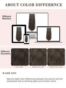 夹式合成假发接发，长款波浪卷，7片装，浓密自然柔软，20英寸，女士适用 - 彩色 - 查看 9