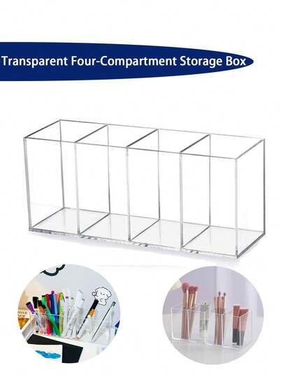 2 chiếc - Hộp đựng bút lớn bằng acrylic có 4 ngăn, có thể dùng làm hộp đựng đồ trong suốt hoặc hộp đựng cọ trang điểm. Thích hợp cho bàn làm việc văn phòng, ký túc xá, phòng tắm và nhà bếp. (Phiên bản trong suốt) Hoặc bạn có thể tự sơn!