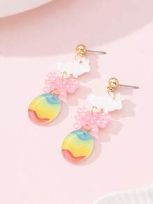 一对可爱闪亮兔子蝴蝶结彩蛋设计时尚耳环，复活节派对完美礼物 - 彩色 - 查看 3