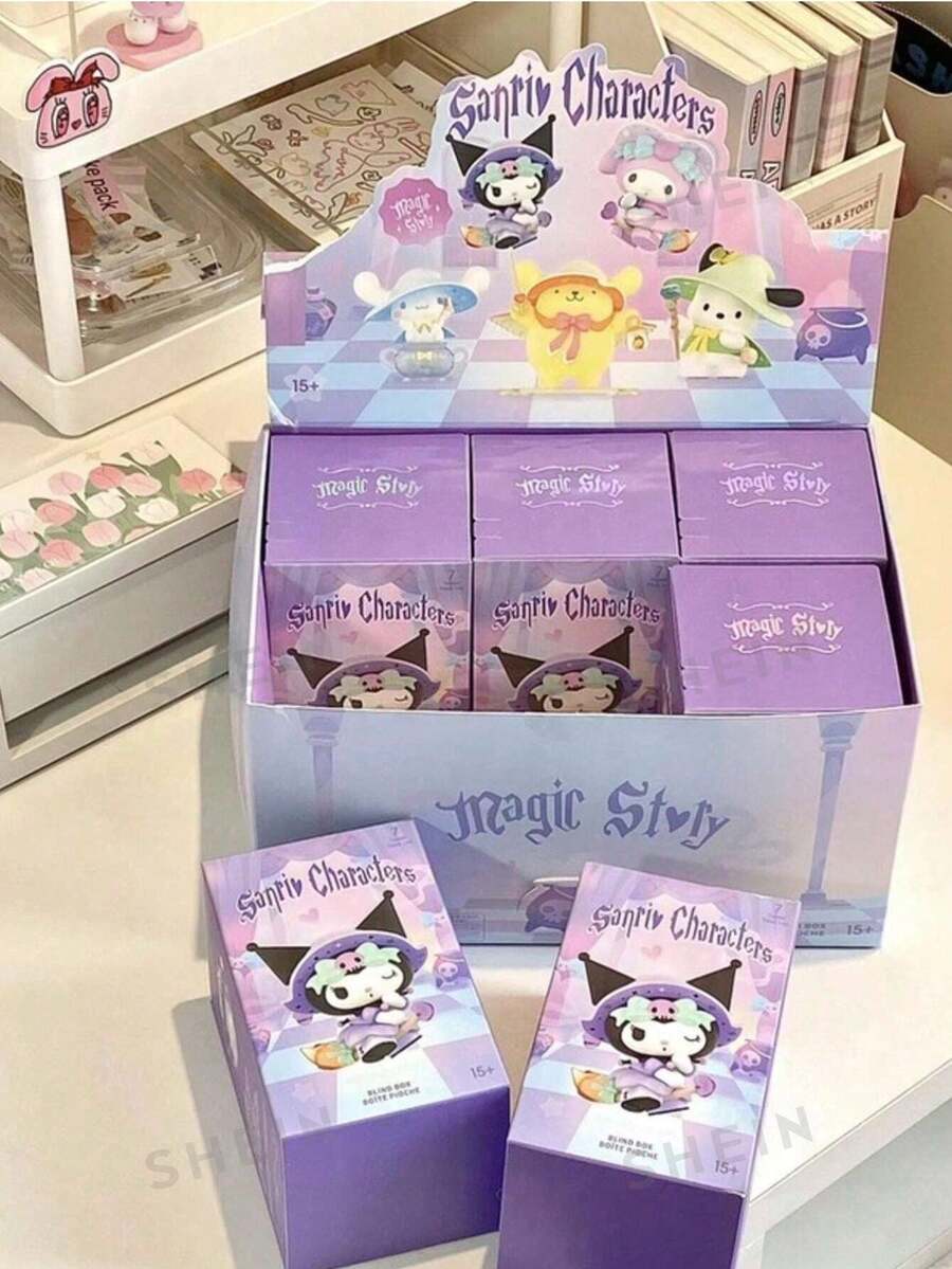 SANRIO 1件套三丽鸥魔法故事盲盒套装，可爱桌面摆件，成人减压玩具，奇幻卡通娃娃小礼物，1个随机神秘盲盒玩具，包装精美，手工绘制，染色痕迹不可避免。