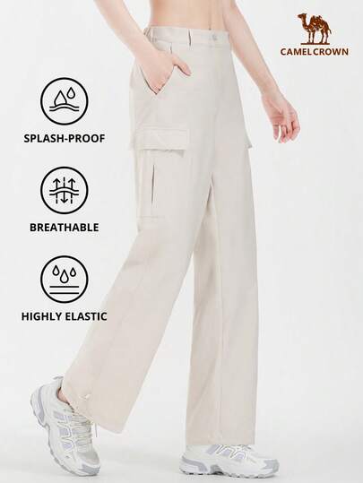 CAMEL CROWN Women's Cargo Pants, Waterproof, Windproof, Fleece Lining, Warm, Suitable For Outdoor Hiking, Camping, Sports, Casual Wear, Windproof Trousers, Autumn/Winter