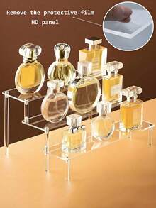 1 pieza Estantería de exhibición trapezoidal de 3 niveles, organizador de almacenamiento para el hogar, adecuado para exhibir joyas y cosméticos, estantería de escritorio transparente de múltiples capas, puede almacenar cosméticos y perfumes - Multicolor - Ver 8