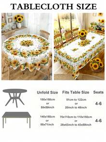 1 pieza Mantel con diseño de girasol, mantel redondo o rectangular de poliéster con estampado floral y de abeja amarillo girasol de primavera/verano, 2 opciones de tamaño, mantel duradero de estilo rústico para decoración de mesa de cocina y comedor en el hogar, adecuado para fiestas de primavera/verano, picnics, cenas, cumpleaños, decoración de bodas - Multicolor - View 4
