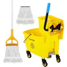 Pedal Mop Bucket, Commercial Mop Bucket With Drain, 35 Quarts, Yellow. Includes One Commercial Mop And An Extra Mop Cloth For Efficient Cleaning Of School, Office, And Hospital Floors (Yellow, 1 Bucket + 1 Mop).Pedal Mop Bucket, - B - 查看 7