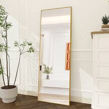 Caluself Standing Mirror, Full-Length Mirror, Rectangular, For Bedroom, Living Room Or Dressing Room (Black, Gold) - 金色1件 - 查看 1
