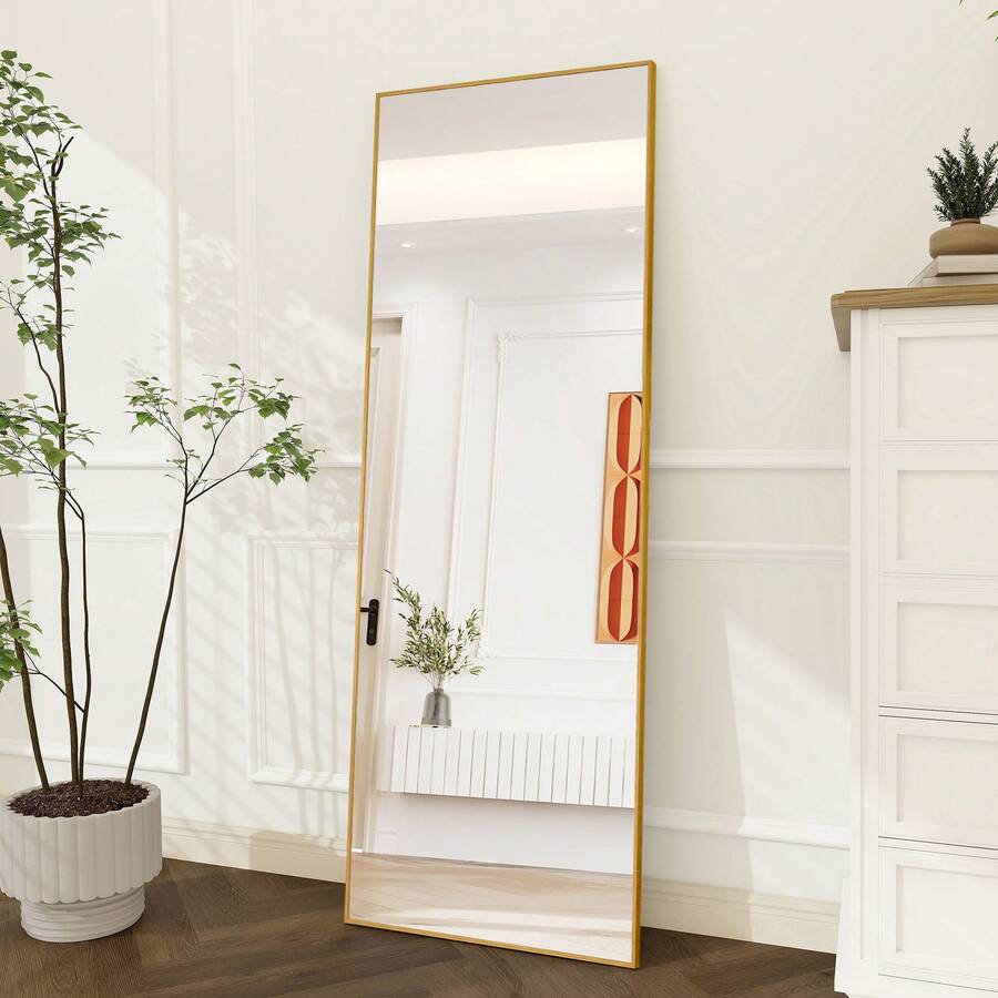 Caluself Standing Mirror, Full-Length Mirror, Rectangular, For Bedroom, Living Room Or Dressing Room (Black, Gold) - 金色1件 - 查看 1