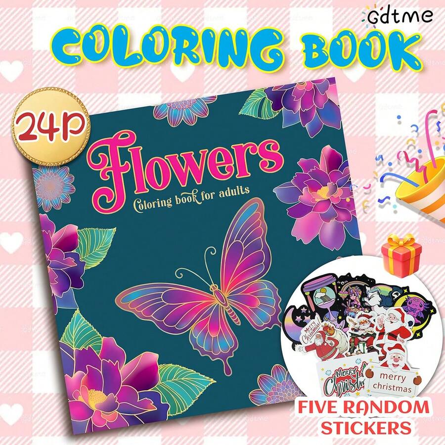 GDTME An Adult Coloring Book For Relaxation And Meditation, Featuring 24 Pages Of Mandalas, Beautiful Flowers, And Other Patterns. Exquisite And Unique, Mindfulness-Focused, Helps Relieve Work-Related Stress, Promotes Mental Health, And Makes A Great Birthday Gift, Anniversary Gift, Back-To-School Gift, Or Easter Gift For Family And Friends. Can Also Be Used As Stationery, Room Decor, Or Office Supplies. Size: 7.9 X 7.9'', Give 5 Stickers.