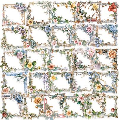50pcs Flower Photo Frame Stickers, Decorative Stickers Suitable For Scrapbooking, Diary, Laptop, Skateboard, Cup, Phone, Gift Bag, Envelope, Party, Office Supplies