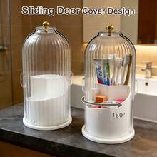 Toothbrush Holders With Cover 360 Rotating 3 Slots Bathroom Counter Organizer Stand Sink Organizer, Desktop Countertop Storage - Dustproof, Anti-Slip, Drainage Design, Bathroom Organizer, Toothbrush & Makeup Brush Organizer, Bathroom Decor, Holiday Gift - 白色 - 查看 3