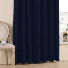 两片装藏蓝色遮光窗帘，黑色衬里，100%遮光，保护隐私，穿孔式顶部，轻质涤纶面料，可水洗，适用于卧室、客厅、办公室、户外遮阳，100克/平方米 - 藏蓝色 - 查看 10