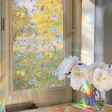 1/6pcs Daffodil Pattern Colored Glass Sticker, Static Cling Rainbow Prism Effect Privacy Protection Decal, Suitable For Home Kitchen Bedroom Bathroom Decor, Spring Countryside Style Art - Floral Colored Film - View 8