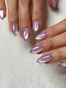 24pcs Spring Retro Casual Elegant Cute Gray-Purple Cat Eye Almond Shaped Disposable False Nail Stickers Set, Suitable For Elegant Women For Daily Life And Shopping - Dusty Purple - View 1