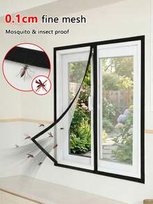 Anti-Mosquito Black Window Screen, Zipper Mesh, Hook And Loop Fastener, Insect Fly Bug Protector, Washable Net - Black - View 6