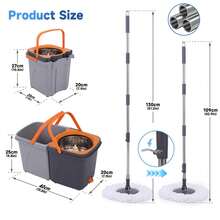 Easy Clean Rotating Mop Bucket Set With Stainless Steel Spin Drying Basket & 4 Ultra-Fine Fiber Pads For Deep Cleaning Floors And Walls Dual-Bucket Separation For Odor-Free Cleaning - 旋轉拖把套裝,含4個拖布 - 查看 3