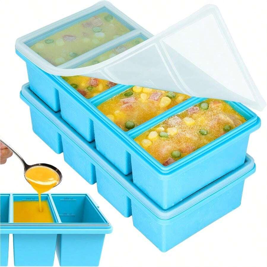 1 Cup Silicone Freezer Trays With Lids, Soup Freezer Container Molds, Easily Prepare Portioned Meals, Great Storing Soups, Leftovers, Sauces And Other Dishes, Oven Dishwasher - - 2 Pack - 藍色 - 查看 1