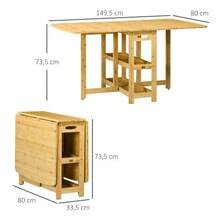 Folding Dining Table, Kitchen Table With Storage, Adjustable Legs, Bamboo, Natural Wood, 149.5 X 80 X 73.5 Cm - Mustard Yellow - View 3