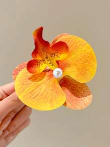 2pcs/1pc Women Bohemian Yellow & Light Blue Butterfly Orchid Flower Hair Clips, Fashionable Side Bangs/Fringe Clips, Suitable For Beach Photos, Elegant & Simple, Solid Color Hair Claws, Suitable For Daily, Casual, Party, Beach, Vacation, Hairstyling, Face/Hair Washing, Makeup, Outfit Accessories, Autumn/Winter/Spring/Summer Fashion Hair Clips, Valentine's Day Gift, Head Accessories, Hair Slide, Hairpin - Multicolor - View 3