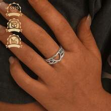 1 pezzo Anello aperto minimalista ed elegante in argento sterling 925 con linea cava a forma di cuore, adatto per vacanze, feste, uso quotidiano, banchetti - Argento - Visualizzare 2