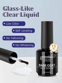 GELPOLISH 3pcs/Set 15ml Spring & Summer Base Coat, Glossy Top Coat And Matte Top Coat Nail Polish Set, Long-Lasting Shine, No Wipe Top Coat, Suitable For LED Lamp Curing, DIY Nail Art Design, Valentine's Day Gift For Her - 無色 - 查看 5