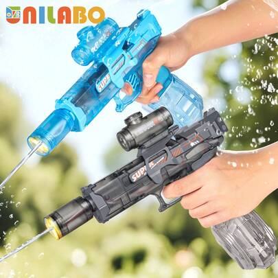 unilabo Poderosa pistola de agua eléctrica - Disparo continuo de alta potencia con silenciador, diseño de moda con gran capacidad, adecuada para fiestas en la playa/piscina y diversión al aire libre en verano, versión mejorada para batallas nocturnas - Regalo ideal para niños y niñas mayores de 3 años en vacaciones y cumpleaños
