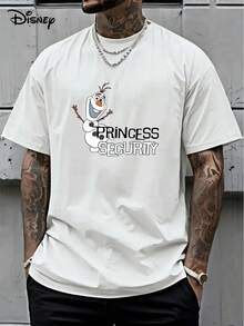 [Disney Frozen Co-Branded] Men's T-Shirt With Short Sleeves And Round Neck! Back Snow Treasure "PRINSS SECURITY" Funny Slogan+Sunglasses Cool Print, Accurately Poke The "Fun Contrast Wind" Wearing Preference, Loose And Breathable Summer Wear Is Not Stuffy Sweat, Personality  Covers The Meat And Is Slim. - 白色 - 查看 3