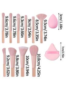10支迷你化妆刷套装 - 半糖蜜桃色，包含散粉刷、腮红刷、轮廓刷、眼影刷、眉刷、遮瑕刷，旅行装，附赠小号化妆海绵，方便精准上妆和晕染。 - 粉色 - 查看 9