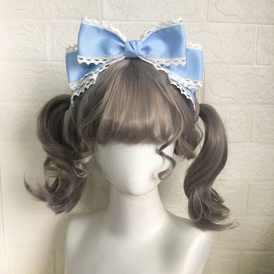 Handmade Light Pink Large Ribbon Headband, Lolita Headdress, Elegant And Princess-Like, Sweet And Cute Headdress, Dreamy Ribbon Hair Accessory. - Blue - View 1