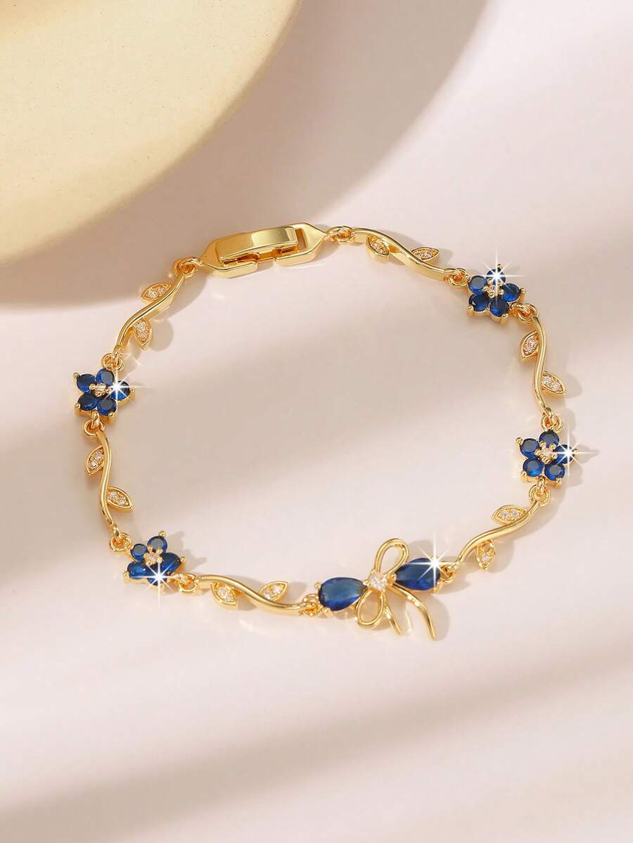 1 chiếc vòng tay tennis đính đá Zirconia cao cấp, thiết kế hoa lá độc đáo, có các màu hồng, xanh lá cây, xanh dương, trắng, xanh ngọc bích, nhiều màu, phụ kiện thanh lịch hàng ngày/ngày lễ, trang sức cô dâu, vật dụng cần thiết cho kỳ nghỉ hè, toát lên vẻ duyên dáng, món quà lý tưởng cho Ngày của Mẹ, Ngày Valentine, Giáng sinh, Kỷ niệm, hoàn hảo cho người thân yêu.