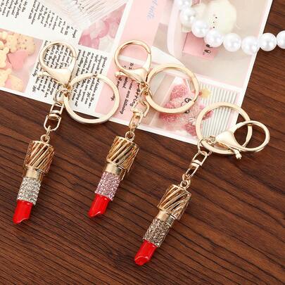 Women's Accessories, New European And American Fashion Rhinestone Lipstick Key Chain, Creative Crafts, Bag Pendant, Car Key Ring, Animal Bohemian Zinc Alloy Jewelry, Winter