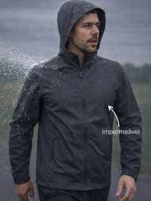 Men's Black Windbreaker Jacket With Removable Hood, Ideal For Gym Or Running - Xám - Xem 2