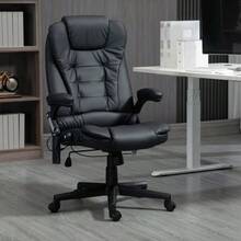 High-Back Office Chair, Massage Chair, Faux Leather, Swivel, Black - Black - View 2