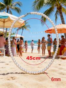 1條白色時尚簡約多用途珍珠項鍊，男性日常穿著度假禮物 - 白色 - 查看 6