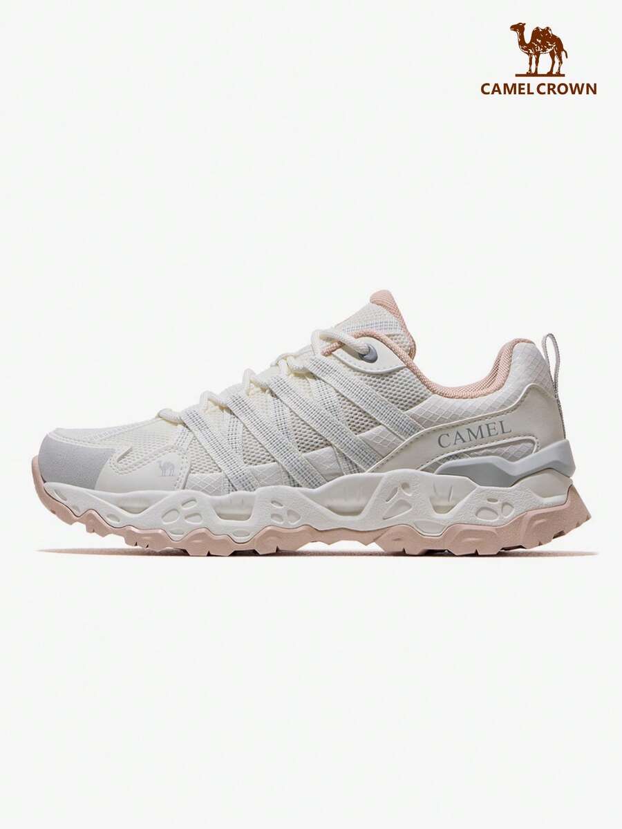 CAMEL CROWN 女士户外徒步鞋，透气、减震、防滑，适合徒步、远足、休闲运动和跑步 - 象牙白/玫瑰粉 - 查看 1