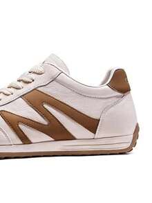 CAMEL CROWN 男士户外休闲鞋，春、夏、秋季轻便柔软弹性休闲百搭内高复古训练鞋经典白色鞋 - 白/杏 - 查看 3