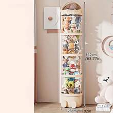 LOVEWE 4-Layer Round Doll Storage Box With Lid - Easy-Move Plastic Toy Organizer, Stuffed Animal Storage Tube For Dolls & Misc, Ideal Christmas Gift - 奶油白 - 查看 5