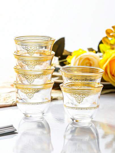 6个/8个/12个装无铅玻璃品茶杯，图案设计，可重复使用，仅限手洗，可冷冻，多用途茶杯和酒杯，理想的节日礼物 - 60毫升/2.03盎司