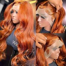 200% Density 36 Inch Ginger Orange Body Wave Human Blended Hair 13x4 Lace Frontal Wigs 13x4 HD Transparent Lace Front Wigs Brazilian Virgin Wigs Pre Plucked Hairline With Baby Hair Suitable To Wear On Daily Or Holiday Occasions Wig - S350 - 查看 5