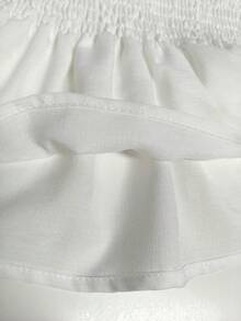 Plus Size Women's V-Neck Ruched Fitted Short Sleeve Top White Summer - White - View 10