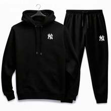 Men's Stylish Kangaroo Hoodie Set + Unisex Sweatpants Set - 黑色 - 查看 1