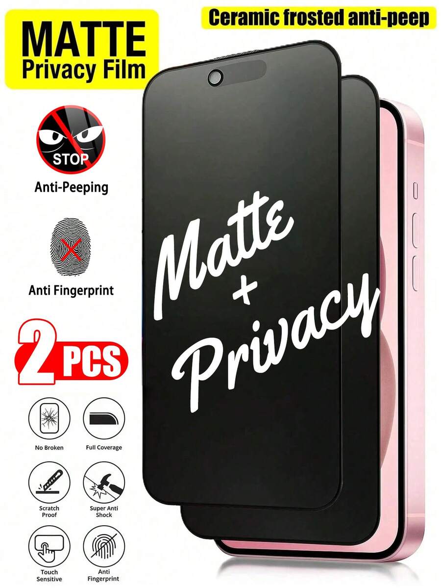 ZYONS 2pcs/Set Anti-Spy Matte Screen Protector, TPU Soft Film, Not Glass, Anti-Glare, Full Screen Coverage, Anti-Fingerprint, Compatible With Phone Cases, Easy Installation, Bubble-Free, Smooth Fit, Compatible With IPhone 17 Pro Max/17 Pro/17 Air/16/15/14 Plus/13 Mini/12/11 Series, Phone Accessories, Smartphones, Screen Protectors, Phone Case Friendly, Birthday Gift, Gift For Family And Friends - Black - View 1