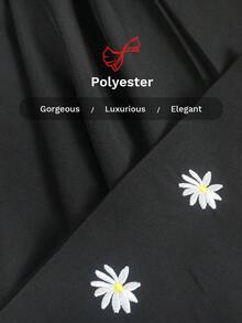 一件女士斋月长袍 - 黑色长裙，袖子上饰有白色花卉刺绣，圆领长袖，采用柔软梭织面料制成，优雅的伊斯兰服饰，适合开斋节聚会和春季庆祝活动。 - 黑色 - 查看 5